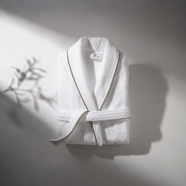 EMBRACE VELVETY BATHROBE BEIGE PIPING