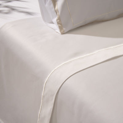 JUEGO DE SÁBANAS HEAVEN SATÉN RIBETE BLANCO